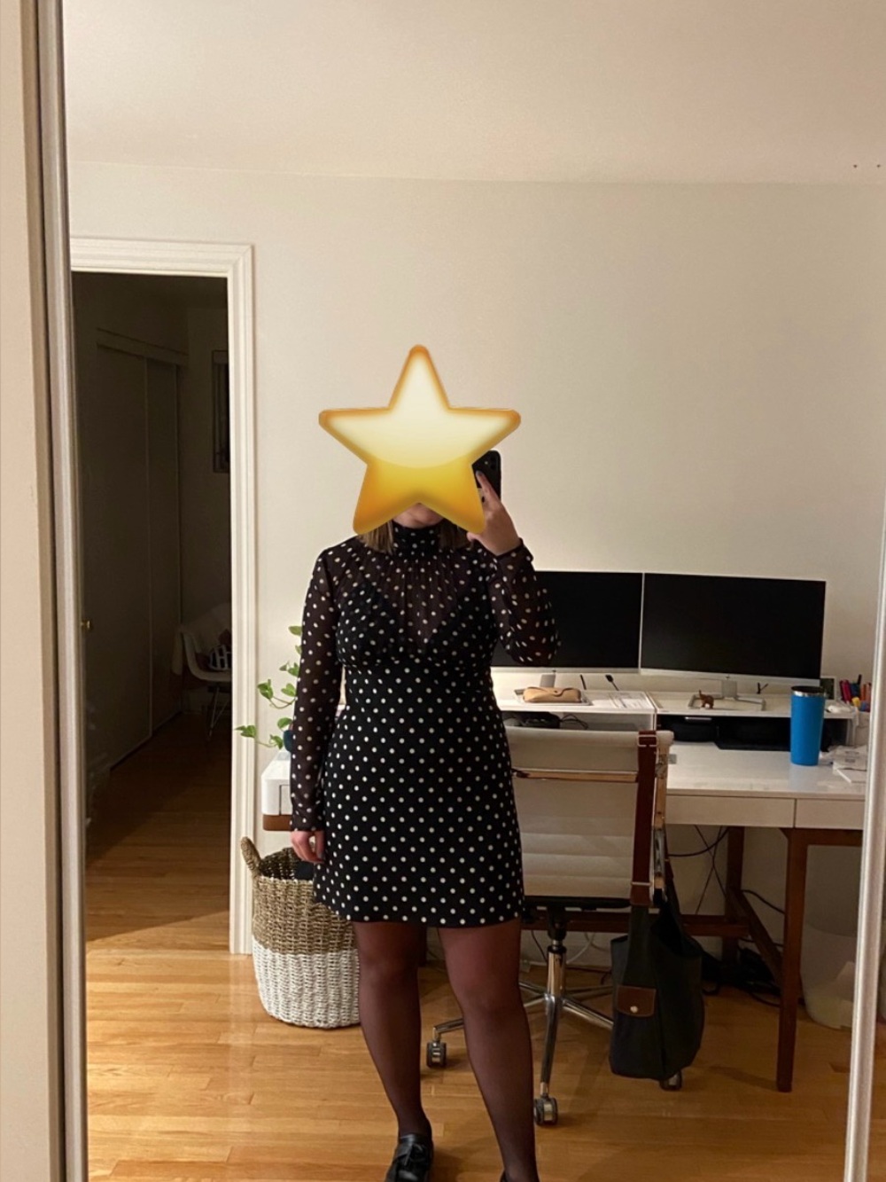 Topshop Black and White Polka Dot Long Sleeve Dress